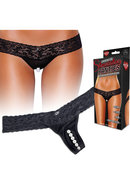 Hustler Toys Crotchless Stimulating Panties Thong With Pearl Pleasure Beads - Black -  Medium/large