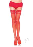 Leg Avenue Stay Up Lycra Sheer Thigh High With 3in Lace Top - Plus Size - Red