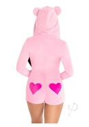 Leg Avenue Sweetheart Bear Velvet Zip Up Romper With Heart Accent - Medium - Pink
